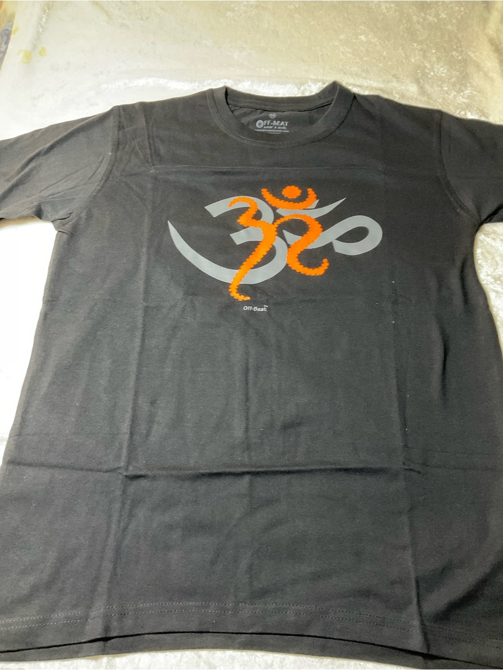 Men’s Black Short-Sleeve Tee with Orange & Gray Om Graphic